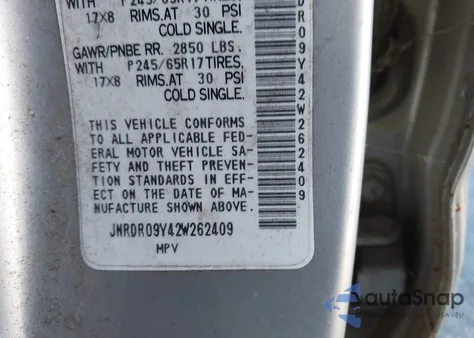 2002 Infiniti Qx4 Luxury from USA, damaged, VIN JNRDR09Y42W262409